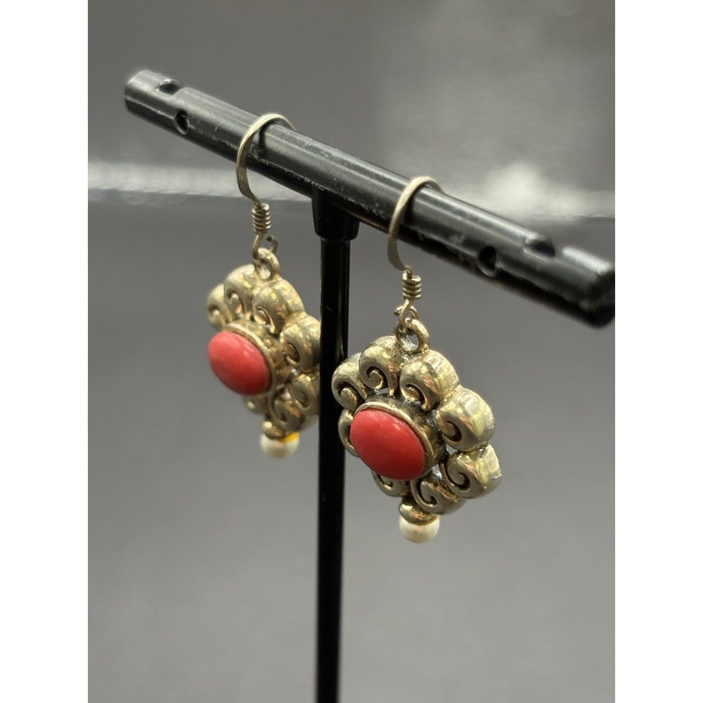 Vintage Sterling Silver Jasper Agate Dangle Earrings 6.7 Grams G7 - Picture 2 of 7